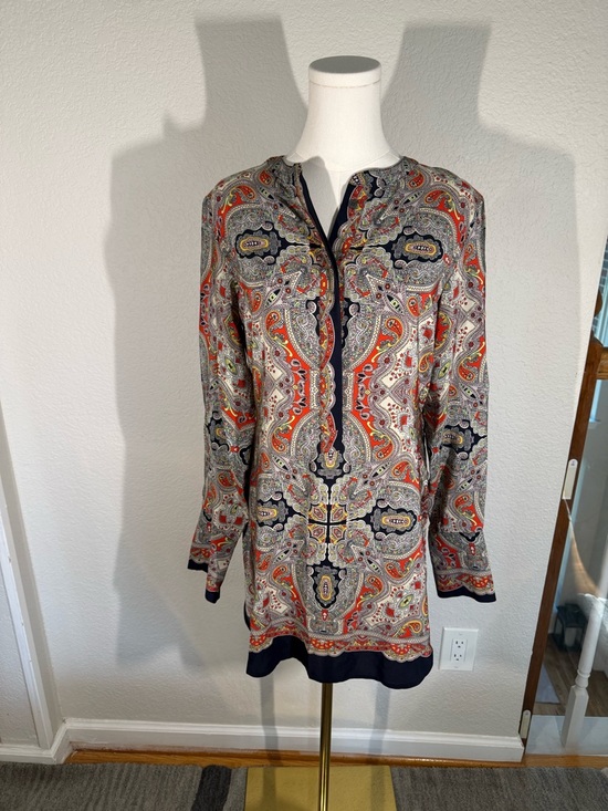 Theory Tops - Theory Paisley Print Blouse — Navy, Red & Cream